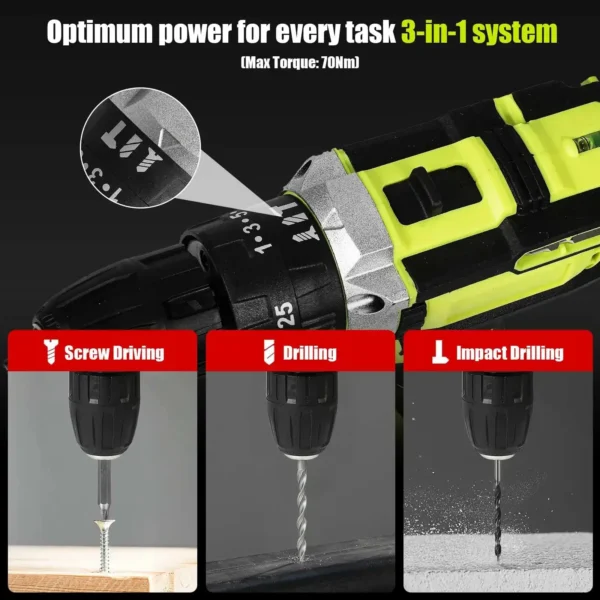 21V Cordless Impact Drill Electric Screwdriver