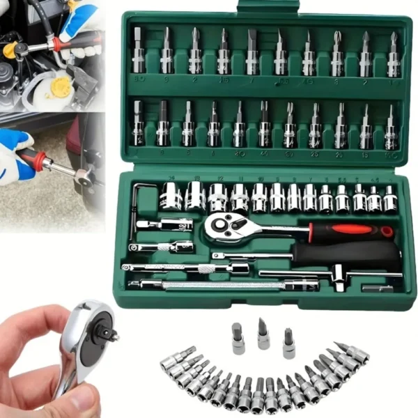 46-Piece 1/4" Drive Ratchet Socket Set with Case