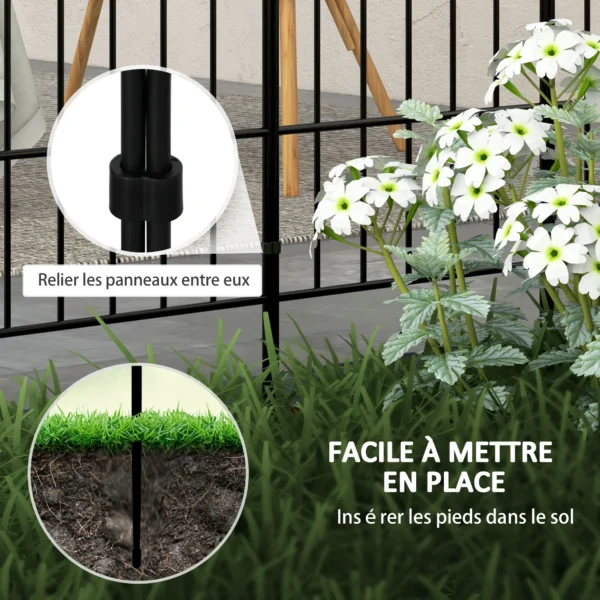 Set of 8 Decorative Garden Fences, Black Metal Edg