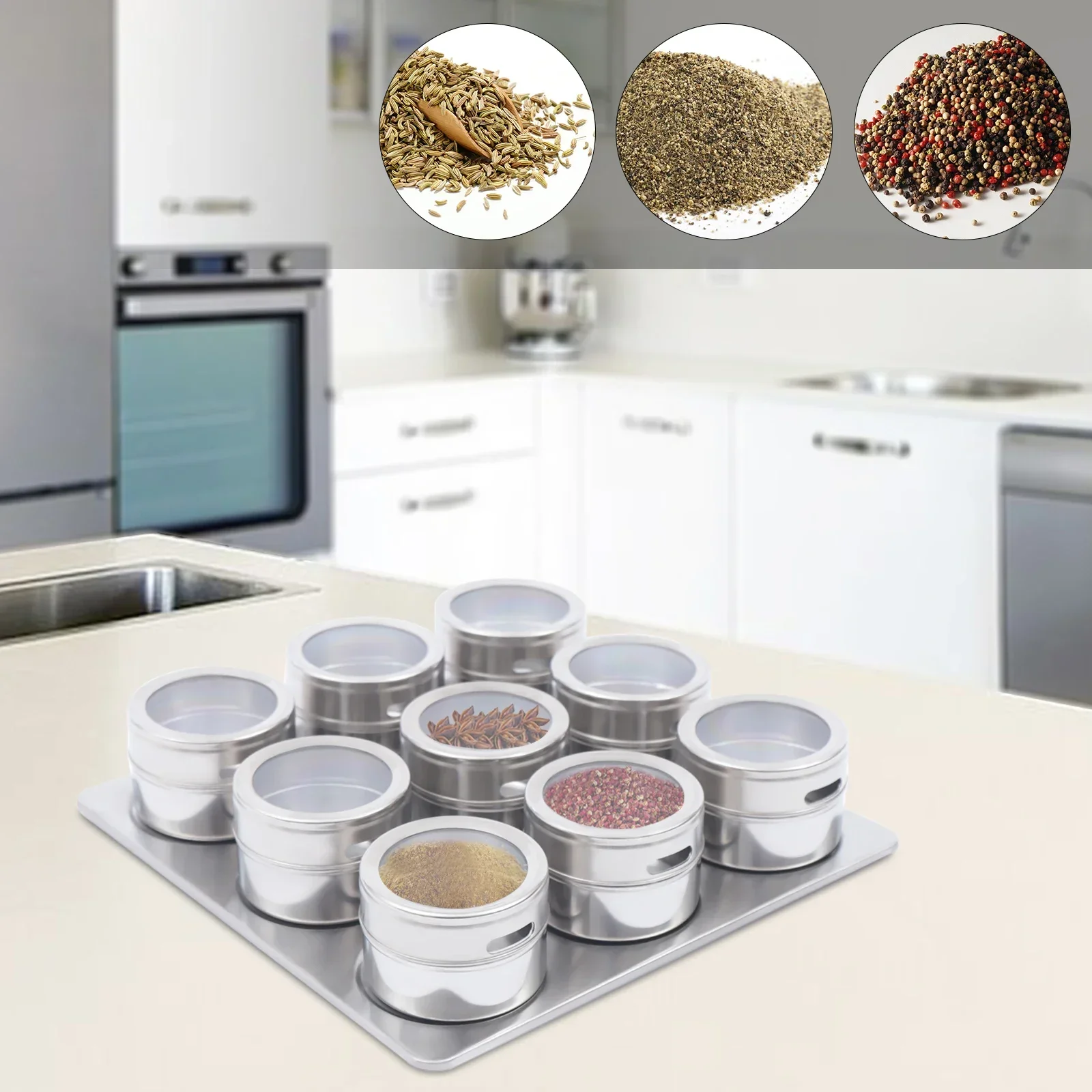 9-Piece Stainless Steel Magnetic Spice Rack Set