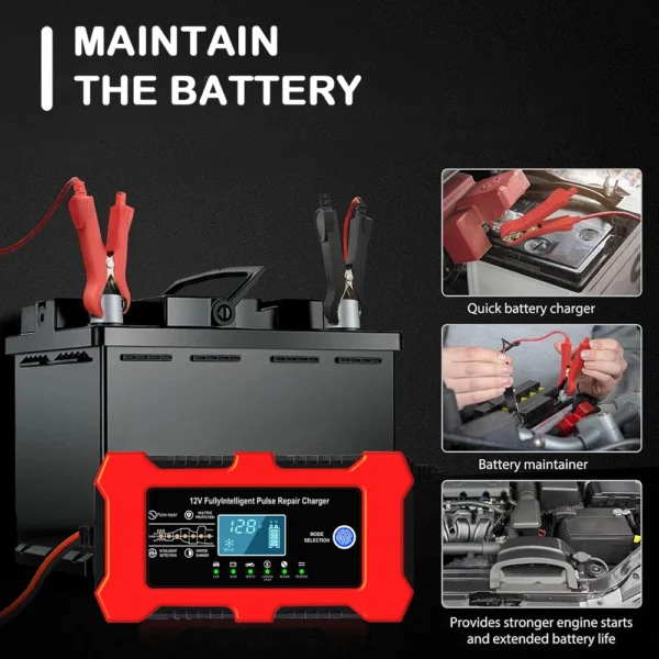 Large Screen Car Battery Charger 10A 12V