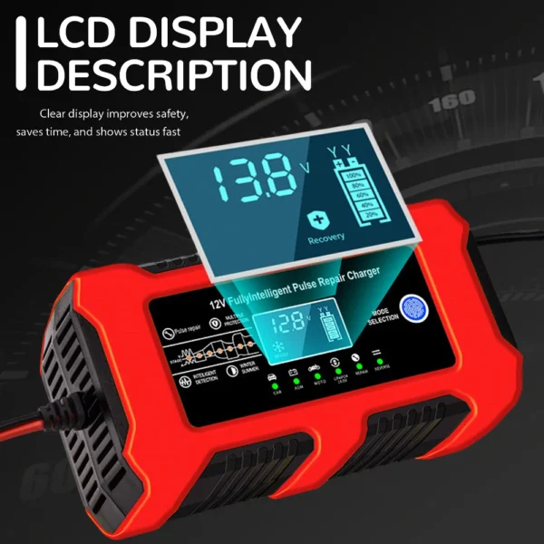 Large Screen Car Battery Charger 10A 12V
