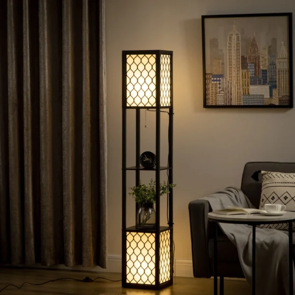 S6618bbb26ce34e76b078f92fc9995fd46.webp Floor Lamp with 2 Shelves, E27, Black