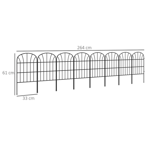 Set of 8 Decorative Garden Fences, Black Metal Edg