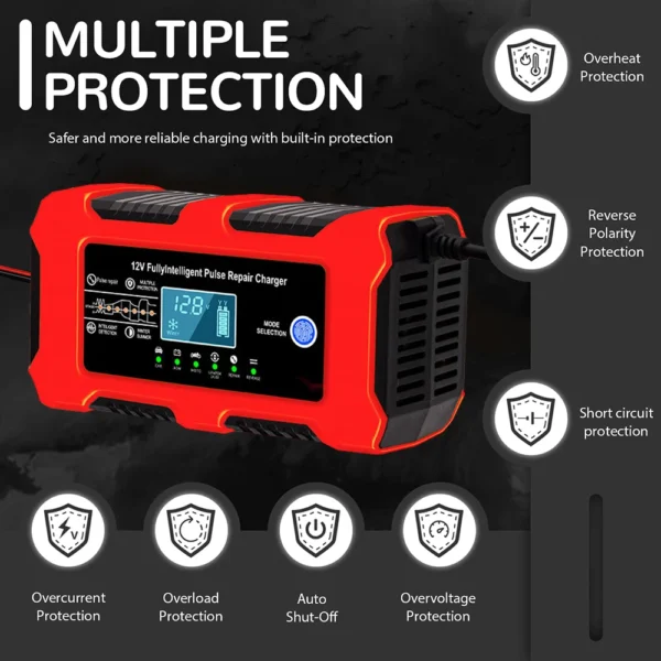 Large Screen Car Battery Charger 10A 12V