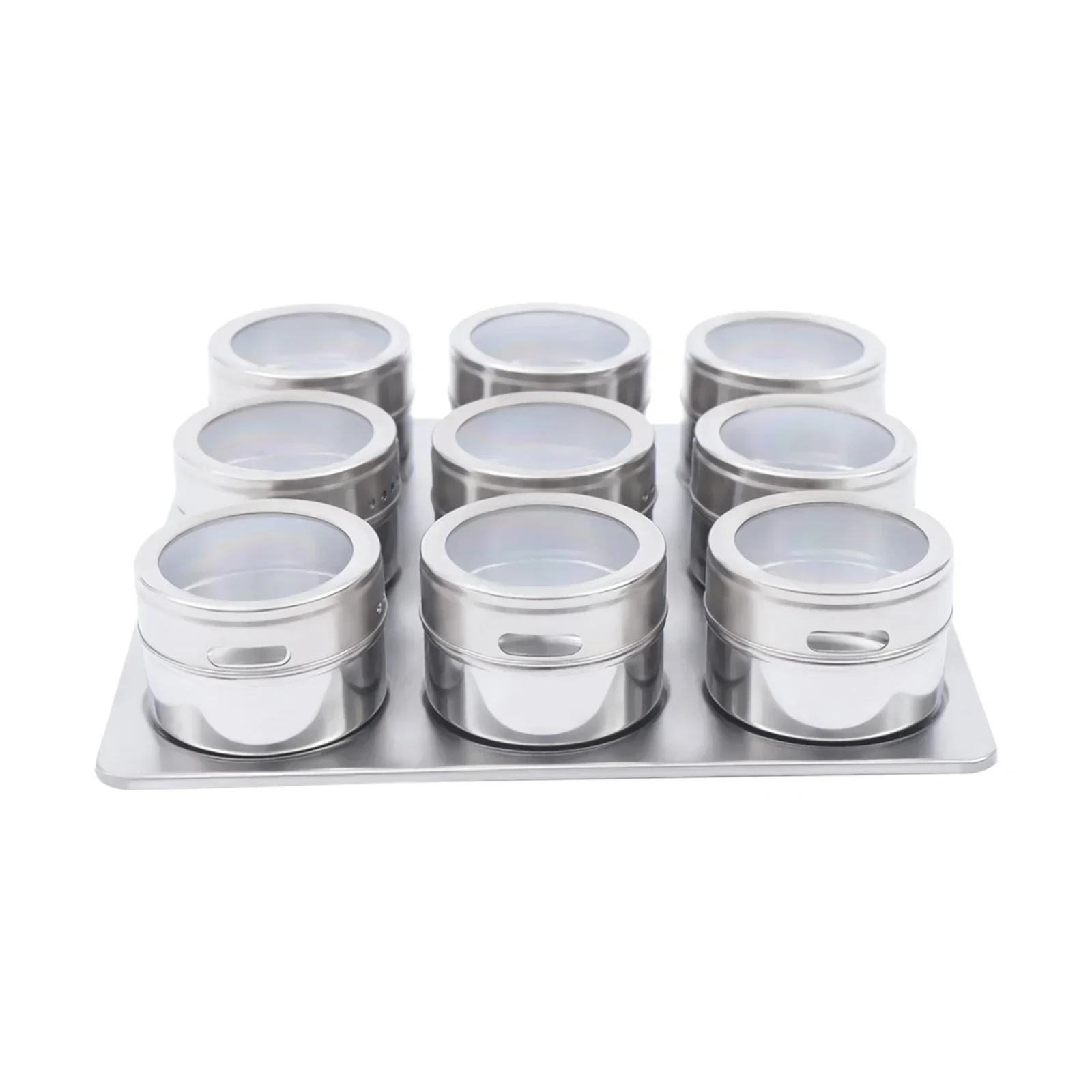 Sc7ca65399dc6415e9713eef505fcc7efk.webp 9-Piece Stainless Steel Magnetic Spice Rack Set