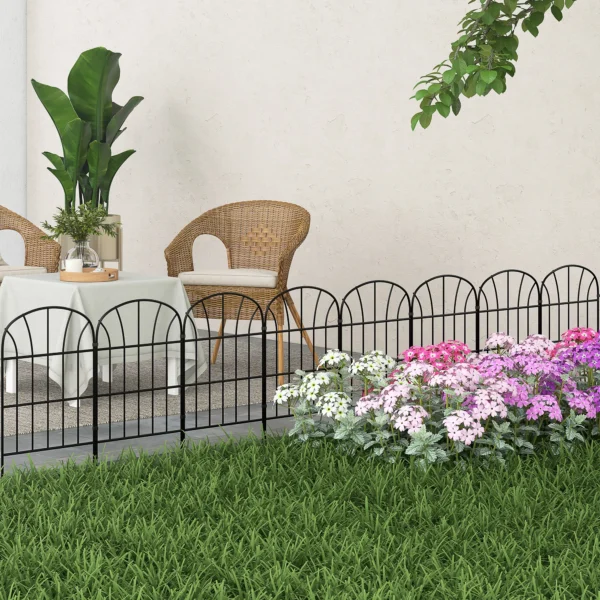 Set of 8 Decorative Garden Fences, Black Metal Edg