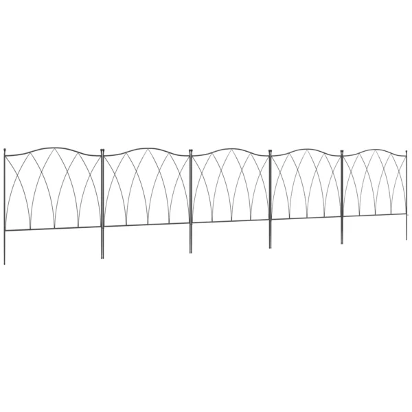 Set of 5 Black Metal Garden Fences