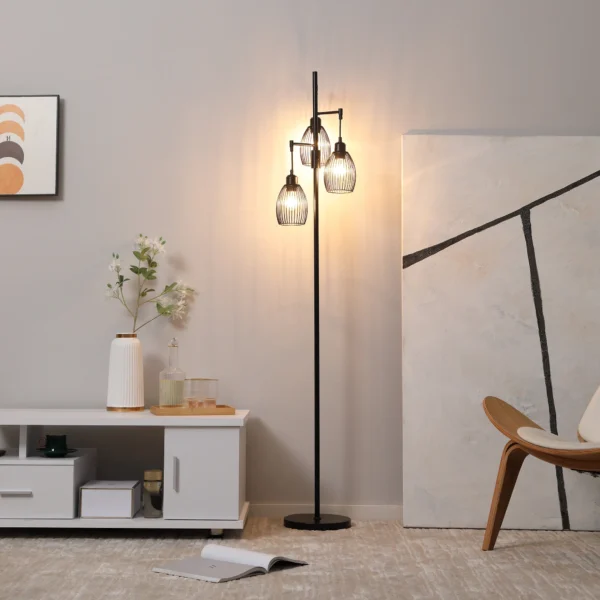 Sfa70ae7a3d08442dba9c1a7a67198419c.webp Industrial Floor Lamp, 3 Metal Shades, 40 W
